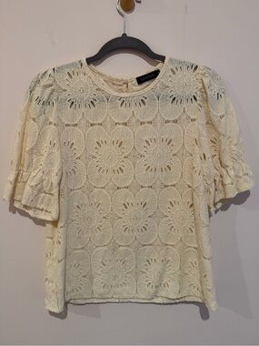 Luxveer Cream Crochet Lace Puff Sleeve Blouse